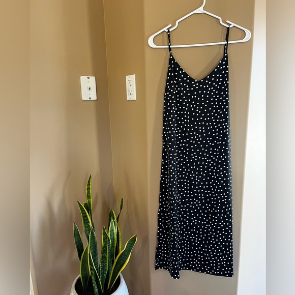 The Drop womens Ana Silky V-Neck Midi Slip Dress xs black and white polka dot - Picture 1 of 2